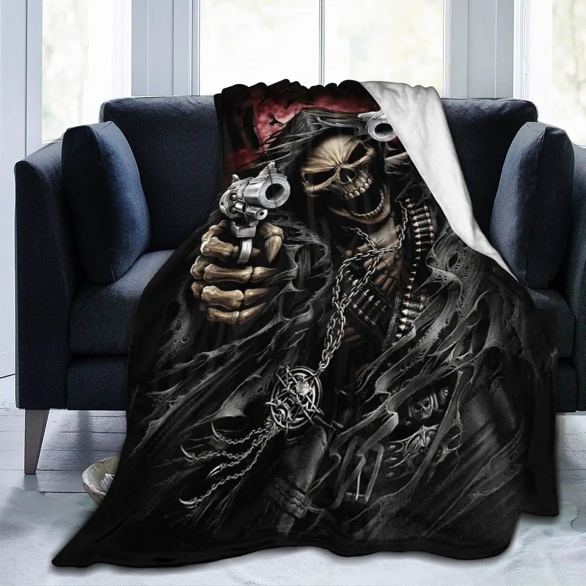 

fashion 3D printing Skull quick-drying plush blanket printing flannel bed linen soft blanket square picnic soft blanket