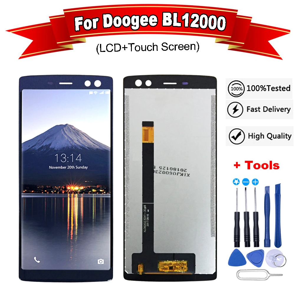Черный/синий для ЖК дисплея Doogee BL12000 + стандартная Замена pro LCD Бесплатные