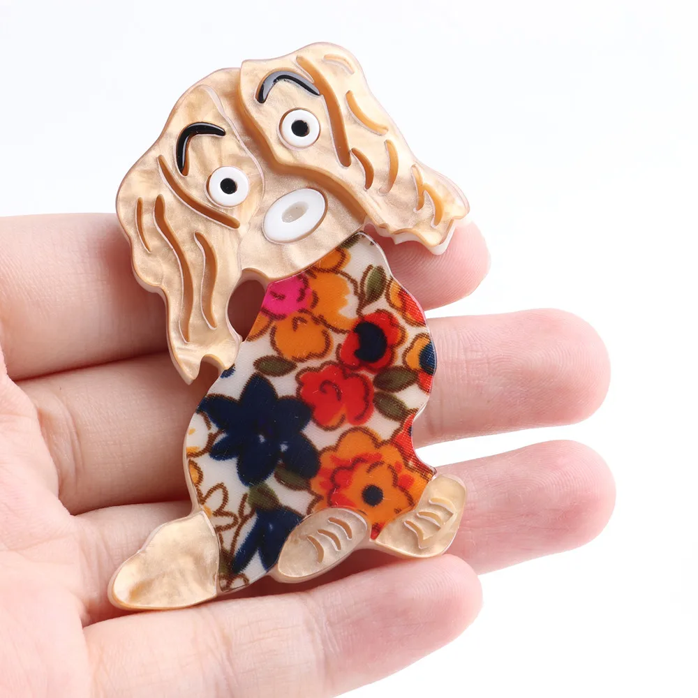 

Lovely Flower Dog Brooches For Women Girl Resin Animal Brooch And Pins Scarf Hat Bag Corsage Pins Banquet Decoration Accessories
