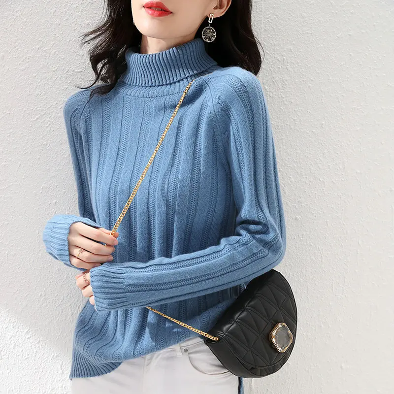 

Autumn and Winter New Draw Women Sweater 100% Pure Wool Turtleneck Thickened Pullover Slim Lazy Warm Cashmere Sweater