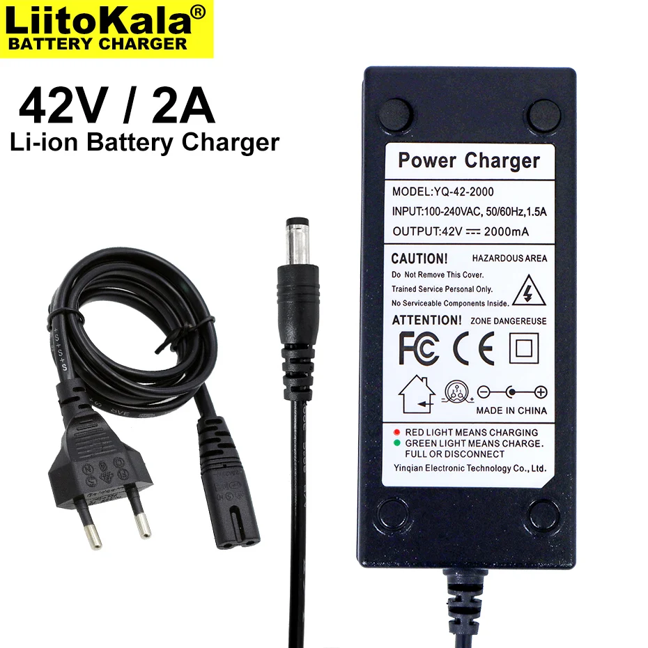 

1-20PCS Liitokala 36V battery charger output 42V 2A charger input 100-240VAC lithium ion charger for 10S 36V electric bicycle