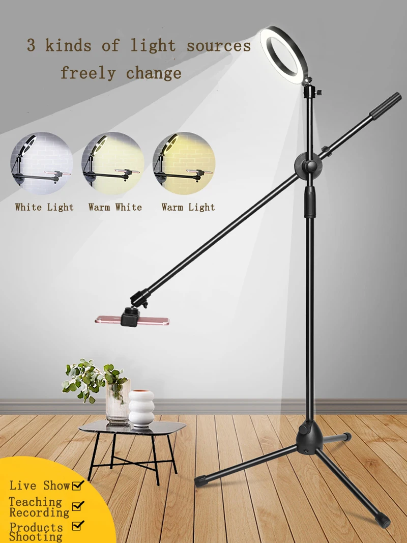 

Dimmable Beauty LED Fill Light Ring Lamp Adjustable Phone Photography Shooting Bracket Stand Boom Arm Photo Studio Kits for Live