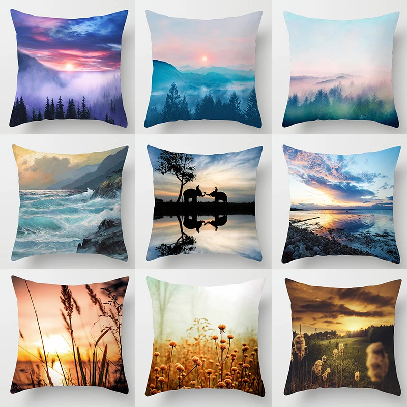 

Realistic Landscape Cushion Cover Decorative Pillowcase for Sofa Car Peach Skin Throw Pillow Case Home Textiles Decor 45*45cm/pc