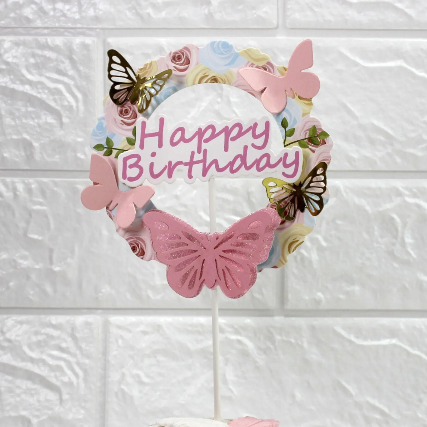 

Butterfly Theme Happy Birthday Cake Topper DIY Wedding Cupcake Flag Birthday Party Baby Shower Cake Baking Dessert Decoration