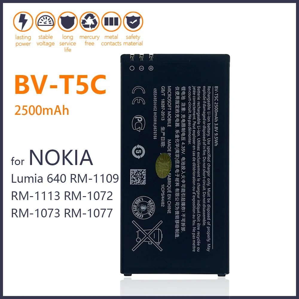 

100% Genuine BV T5C BV-T5C For Microsoft Nokia Lumia 640 RM-1109 RM-1113 RM-1072 RM-1073 RM-1077 RM 2500mAh Phone New Batteries