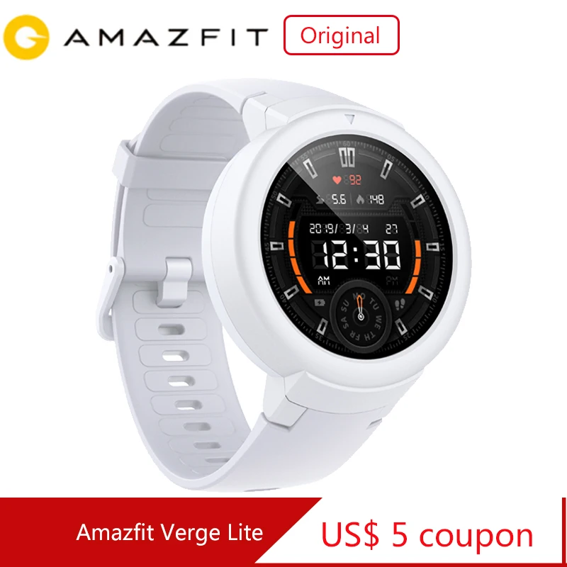 Оригинальные спортивные Смарт-часы Amazfit Verge Lite на доске с музыкальным сообщением, пульсометром-глобальная версия, черный, синий, белый