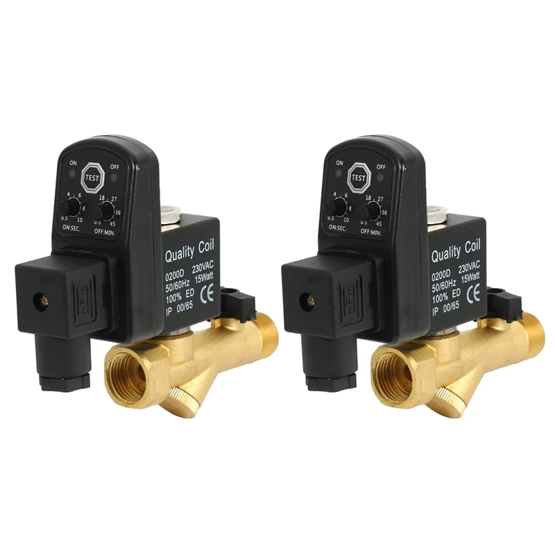 

2X AC 220V 1/2Inch Electronic Timed 2Way Air Compressor Gas Tank Automatic Drain Valve