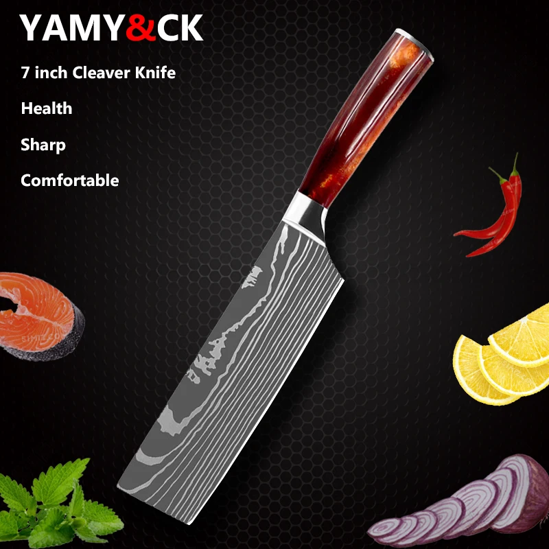 Японские кухонные ножи YAMY &amp CK 8 дюймов поварской резец с лазерным узором Дамаска