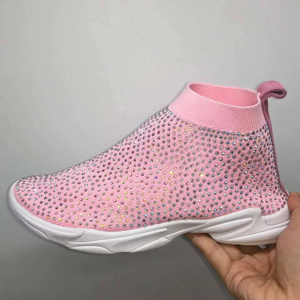 Pink Детская обувь для девочек, носки с кристаллами, обувь для мальчиков, обувь со стразами, детская обувь, женские кроссовки - Цвет: Pink