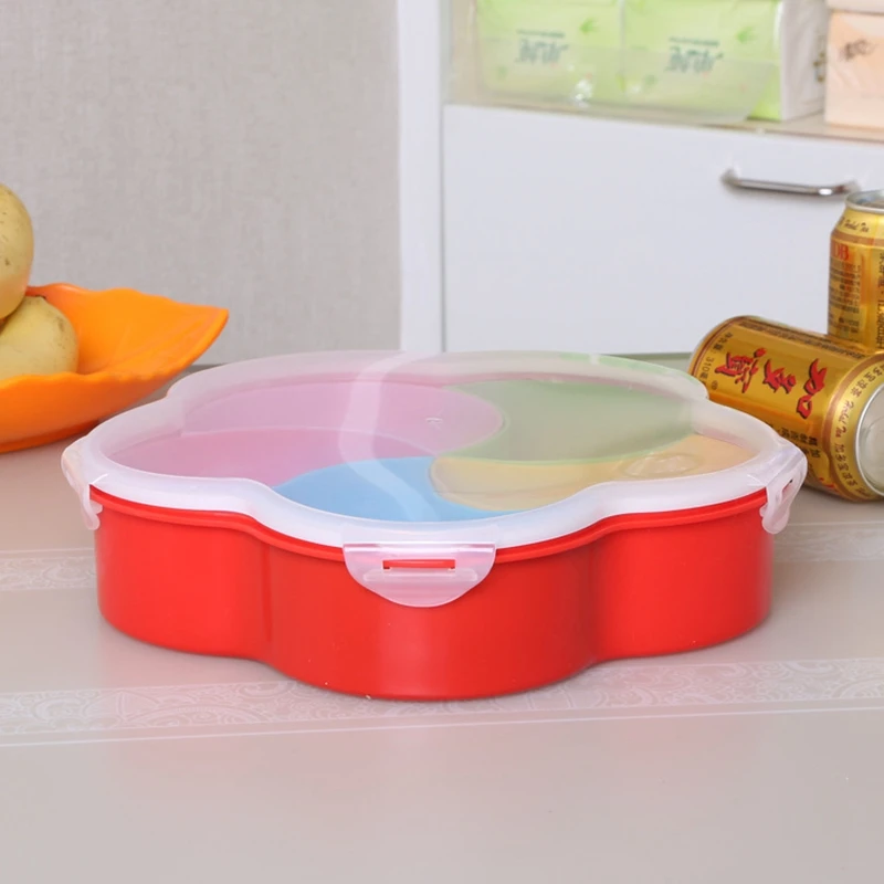 

1pcs Fruit Plate Sealed Dries Candy Plate Tray for New Year Party 5 Grid Food Tray Christmas Party Table Decor Fashion Food Box