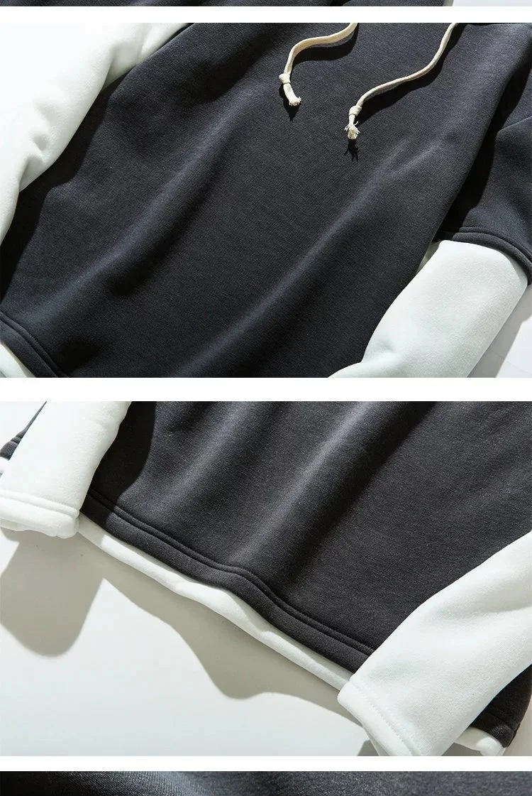 

Long Sleeve Overshirt Pullover Hoodie Fake Two Piece Sweatshirt Tops for Men Boy Students Streetwear