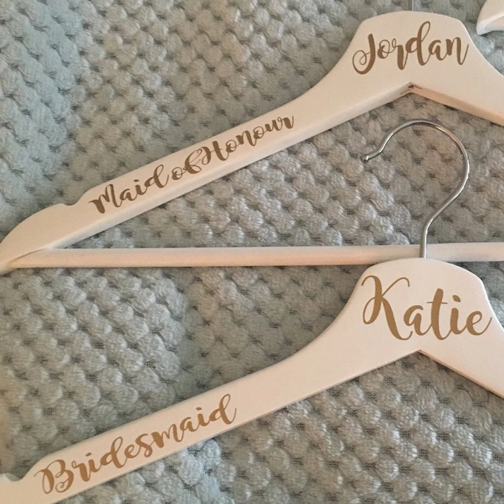 

Custom Decals (set of Title + Name + Date) for wood hangers, Bridal Party Decals, Personalized Wedding Sticker,