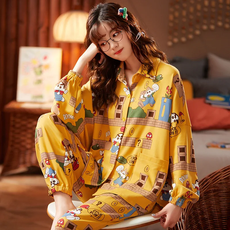 2021Spring Autumn Women's Pajamas Long Sleeve Cardigan Casual Loose Home Service Pajamas for Women Sleepwear Pajama Set Women
