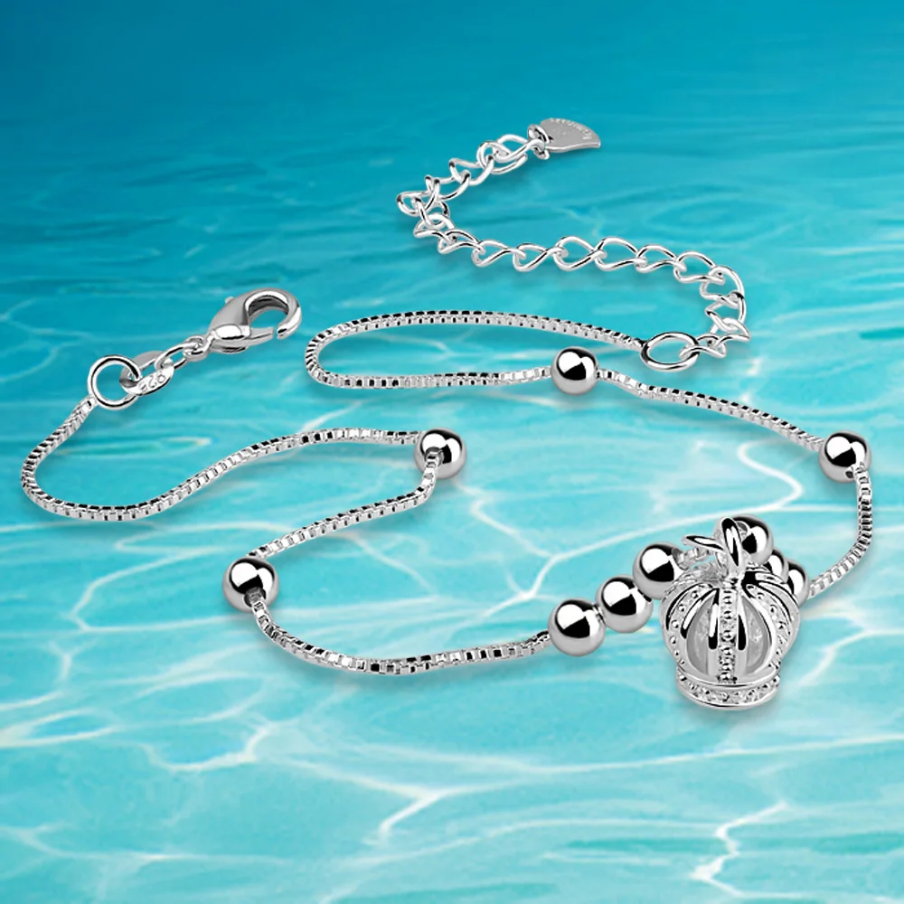 Милый маленький ножной браслет с короной. Женский из стерлингового серебра 925