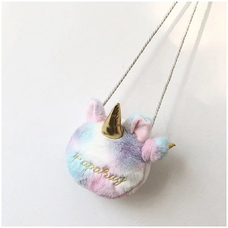 Плюшевый единорог сумка для девочек красочные круглые молния Мини Для женщин