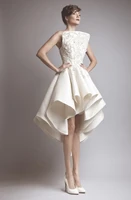 free shipping ivory custom short wedding dress knee length vestido de noiva o neck lace top a line satin bridal gown plus size