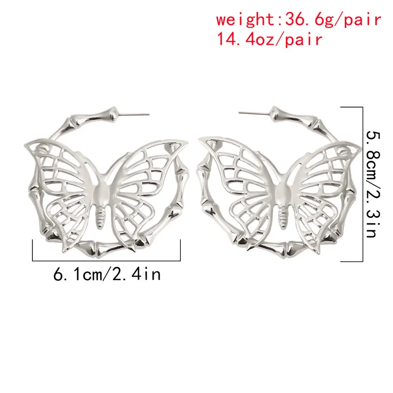 

2020 New Butterfly Hoop Earrings Gothic Vintage Silver Color Big Bamboo Hoop Earrings for Women Statement Fashion Jewelry