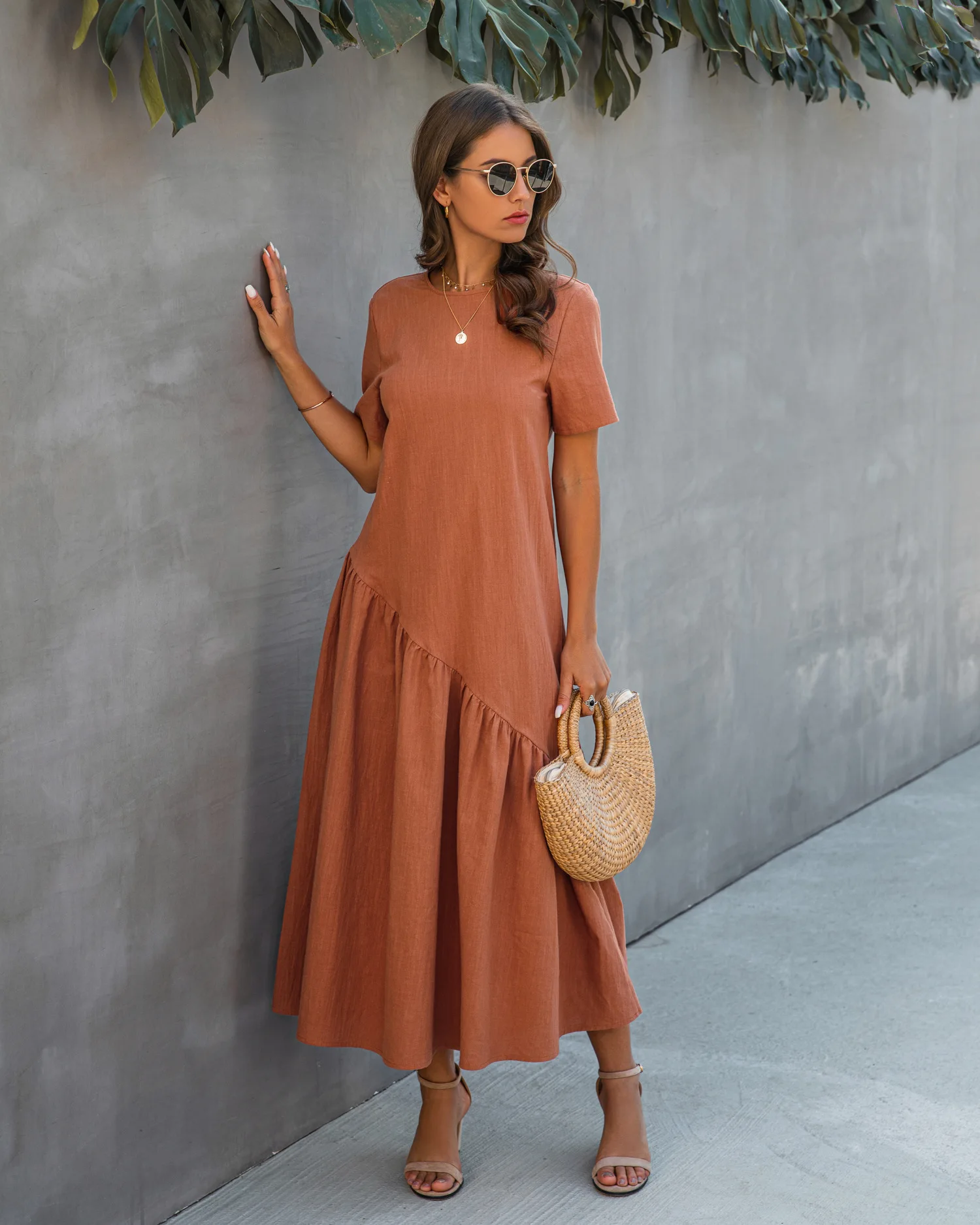 

Plus Size Bohemian Women Dress Summer 2020 Solid Cotton Casual Short Sleeve Maxi Dress For Women Long Dress Beach Lady Dresses