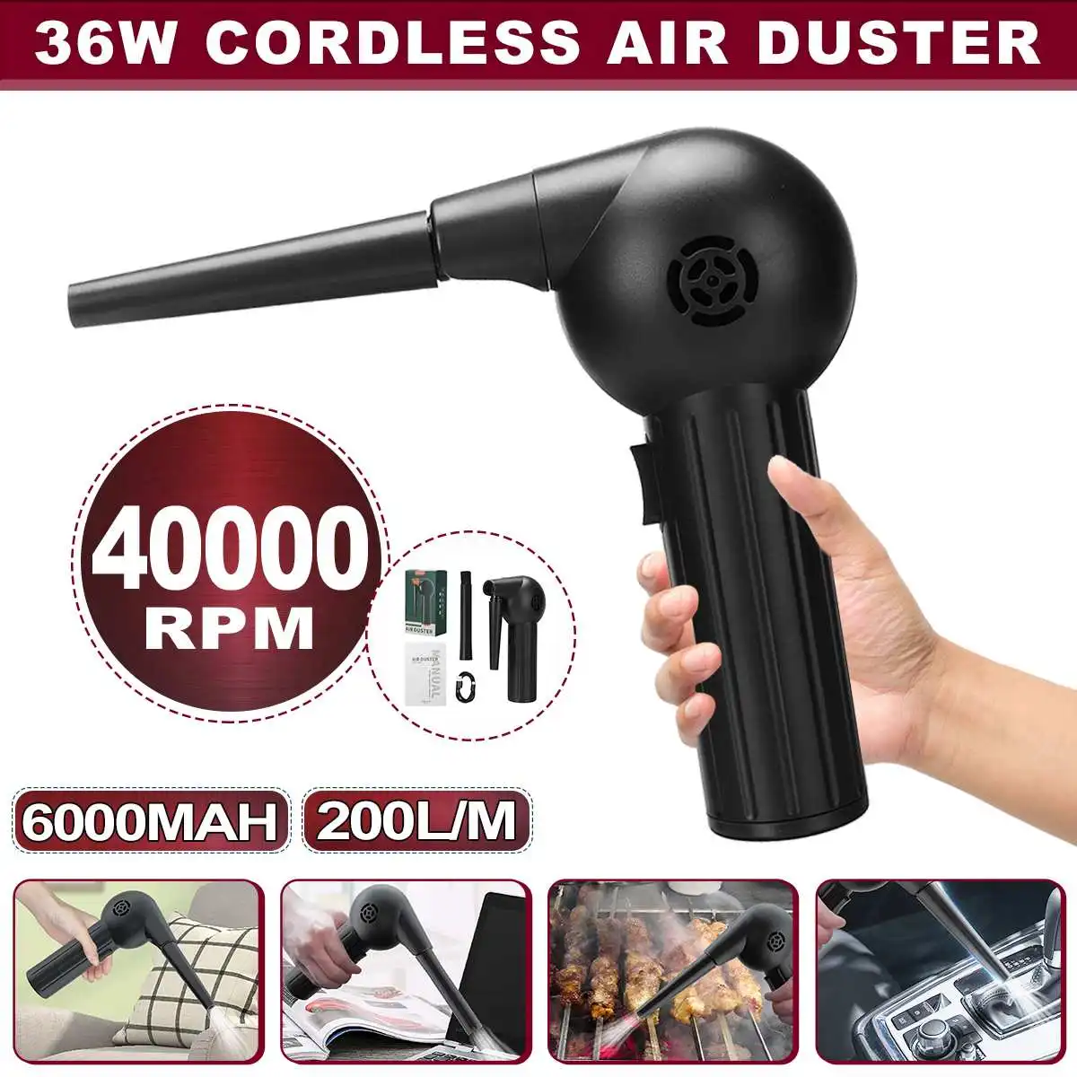 

NEW 6000mah Cordless Air Duster Compressed 40000 RPM Air Blower Cleaning Tool For Computer Laptop Keyboard Electronics Cleaning