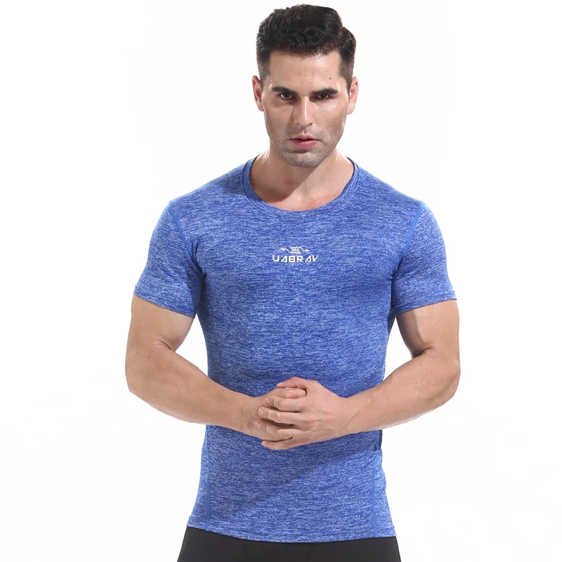 

J4988 -Workout fitness men Short sleeve t shirt men thermal muscle bodybuilding wear compression Elastic Slim exercise clothing