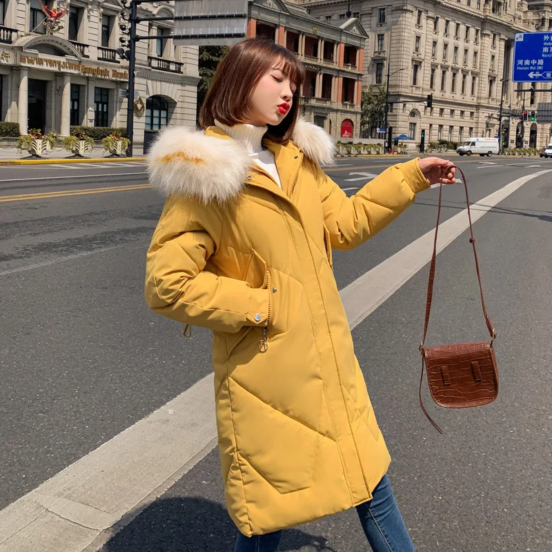 Пуховая парка новые зимние пальто для женщин большой меховой воротник пуховик