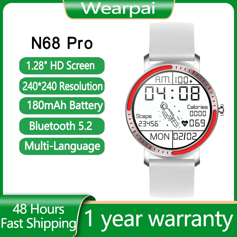 

Смарт-часы Wearpai N68 Pro для мужчин и женщин, водонепроницаемые спортивные фитнес-часы с напоминанием о звонках, португальские
