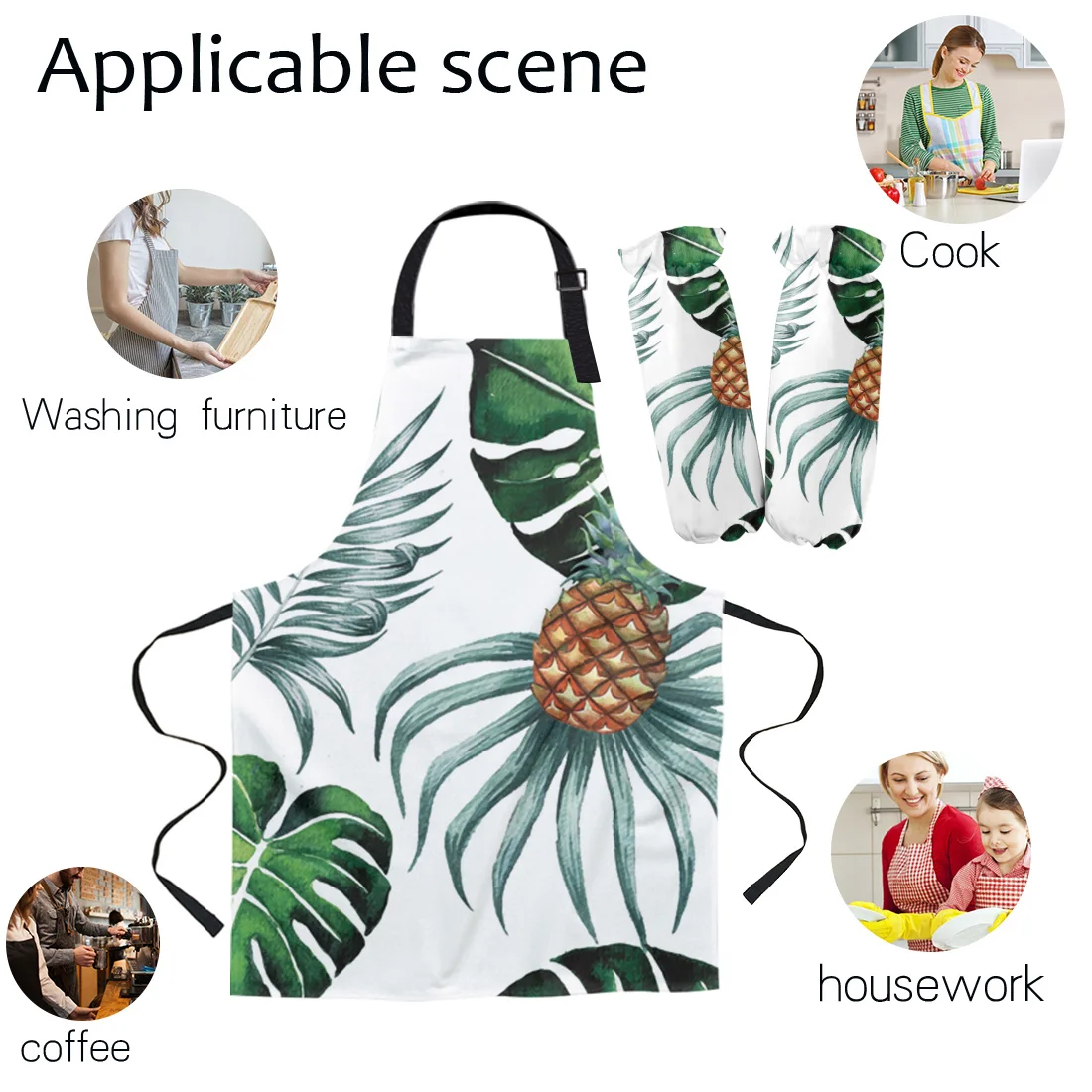 Летний фартук с тропическими листьями и ананасом для кухни бара ресторана