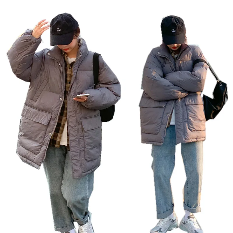 

in film the 2020 winter long wind down cotton-padded jacket female small college with thick loose cotton-padded jacket