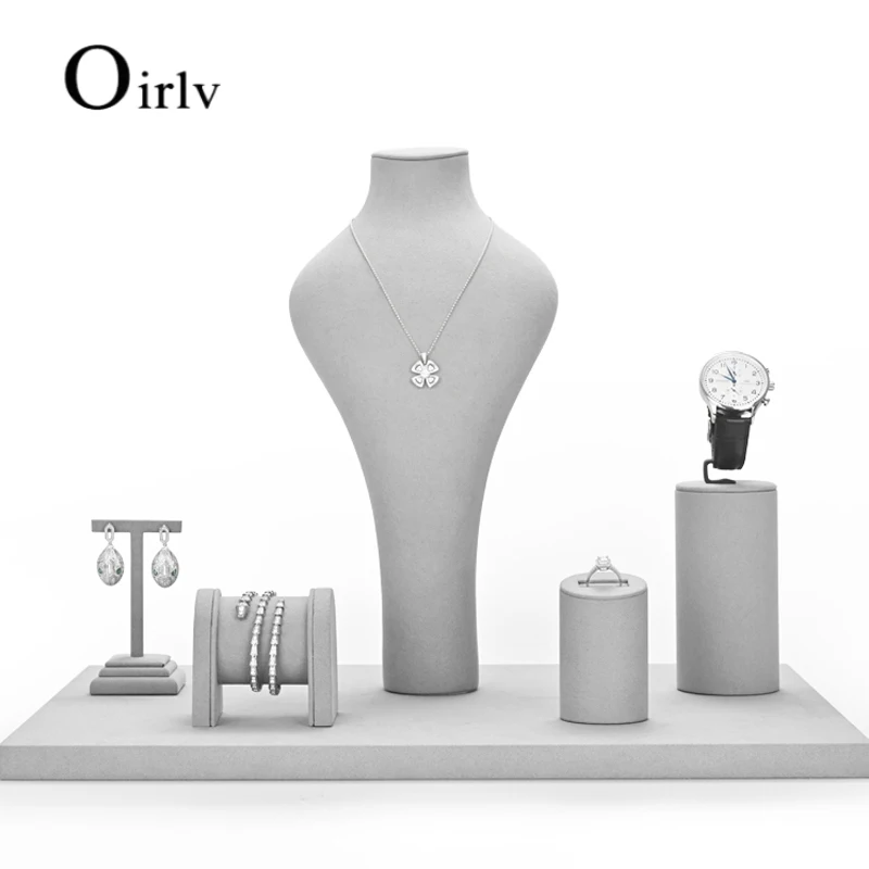 

Oirlv Newly Grey Resin Jewelry Display Prop with Microfiber Set Necklace Display Bust Watch Display Rack for Shop Cabinet