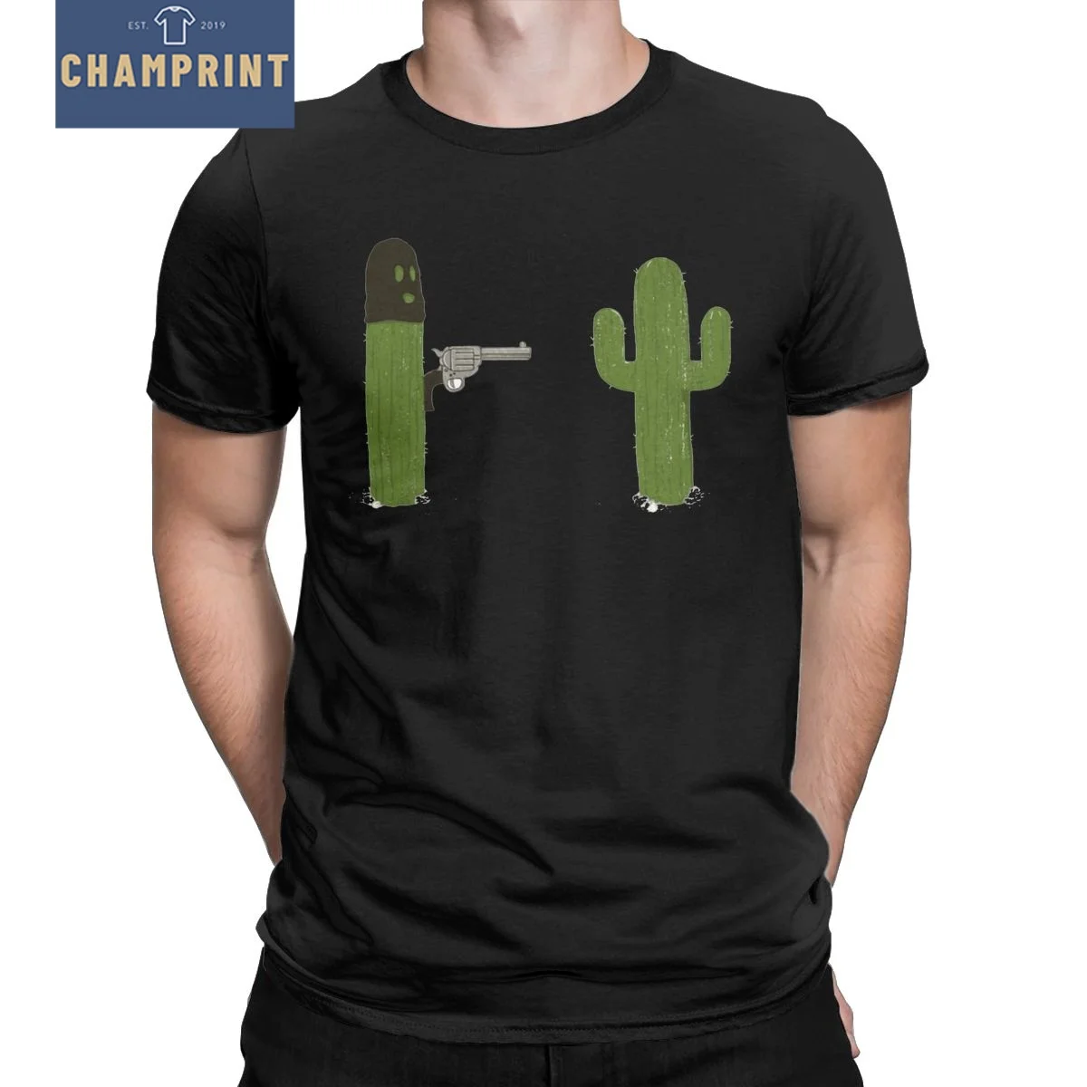 

Funny Cactus Stick'em Up Gun T-Shirts Men Crewneck Cotton T Shirt Short Sleeve Tees Plus Size Clothes