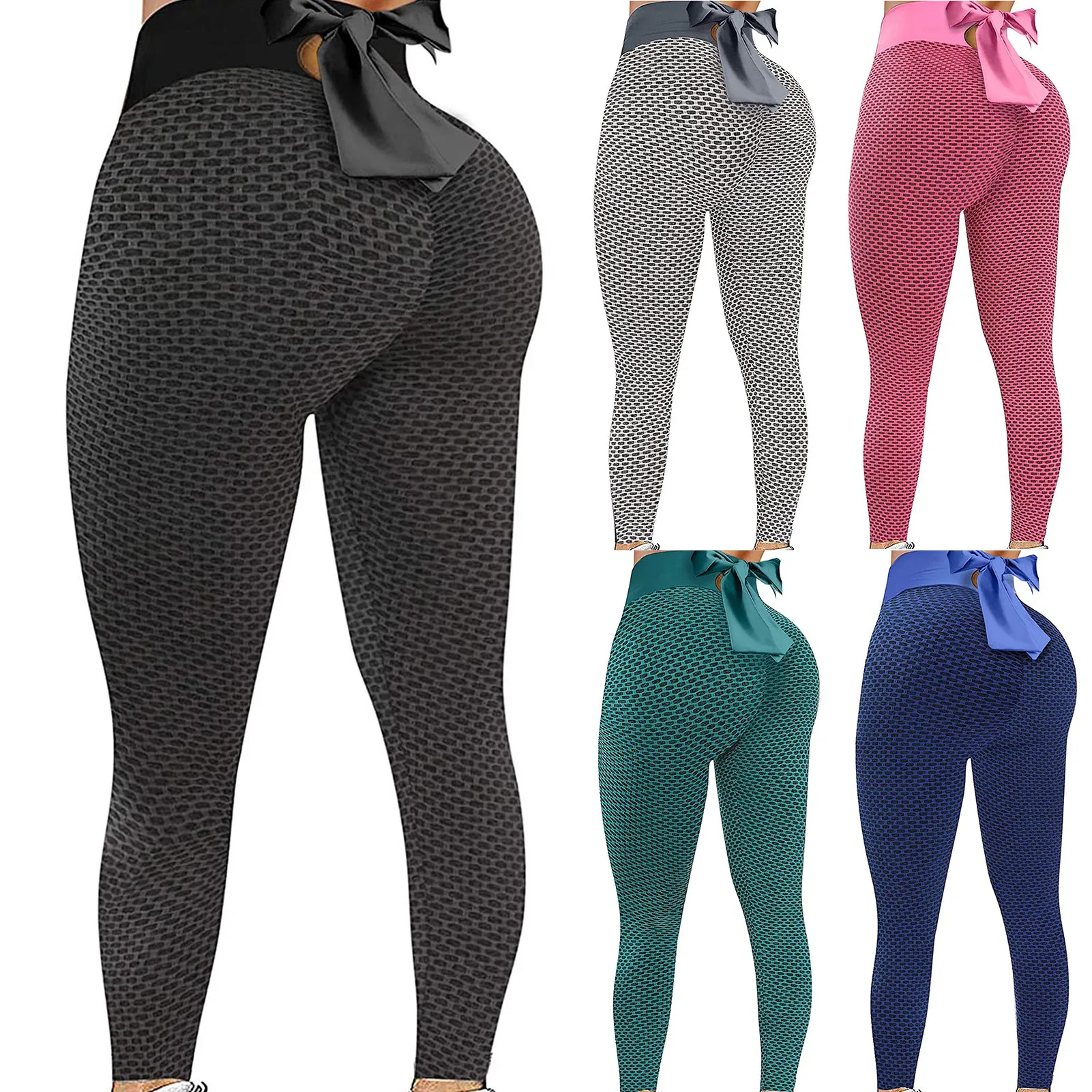 Штаны для фитнеса и йоги с высокой талией эластичные шорты быстросохнущие бантом