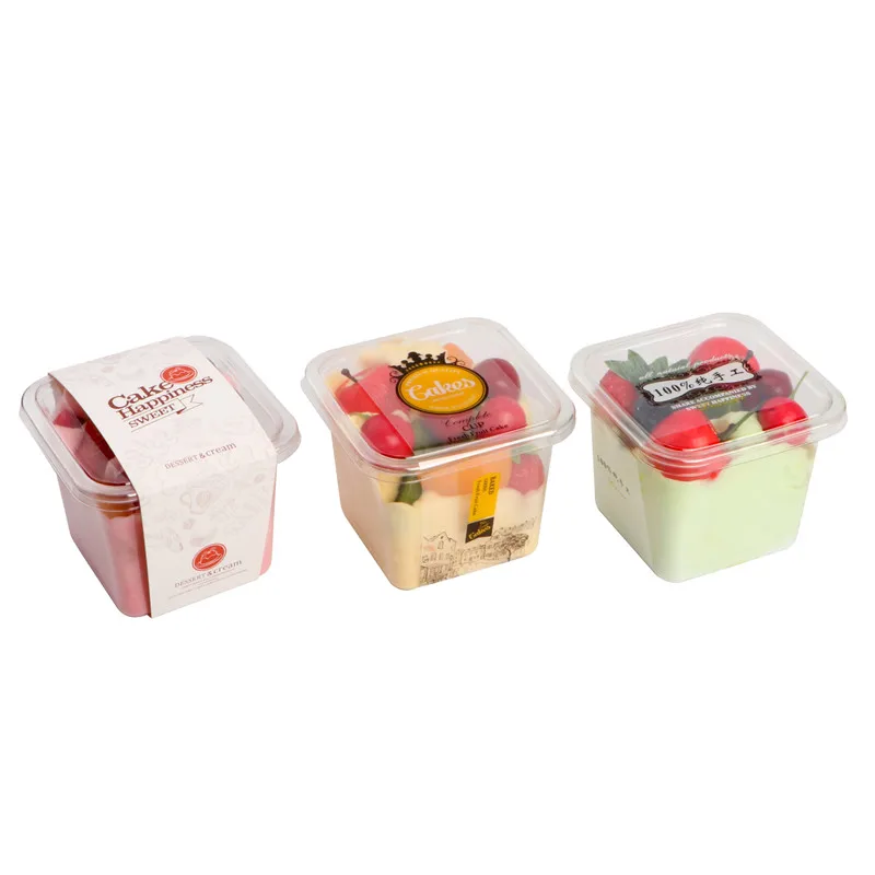 100pcs 400ml cream fruit cake box PET transparent square disposable dessert pudding ice jelly plastic cups with cover | Дом и сад