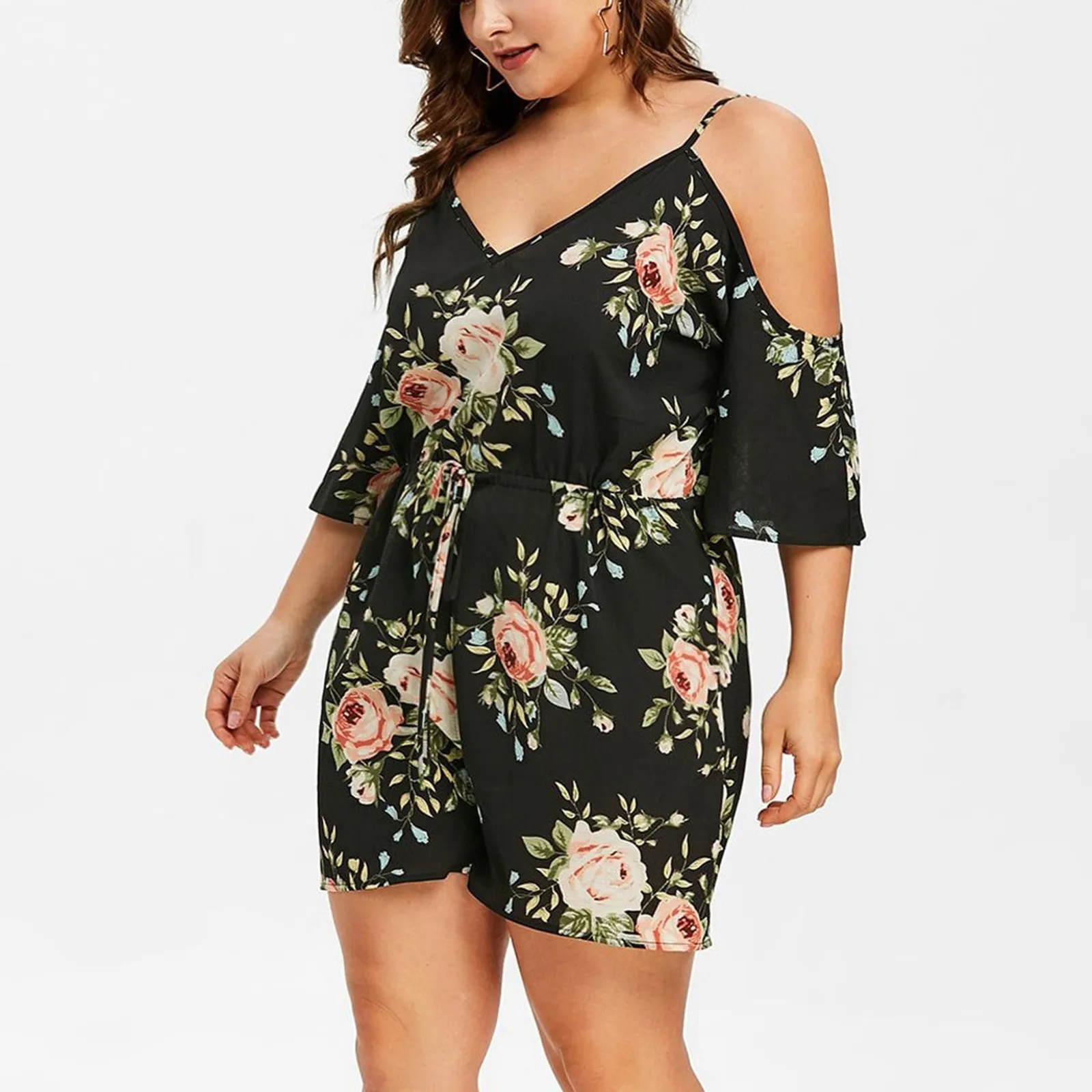 Летние Комбинезоны женские комбинезоны размера плюс с v образным вырезом