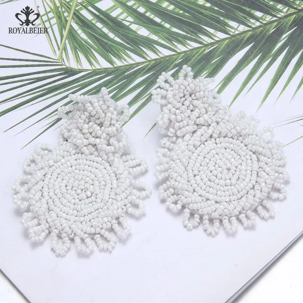 Богемные женские висячие серьги ROYALBEIER длинные кисточки с бусинами ручной работы