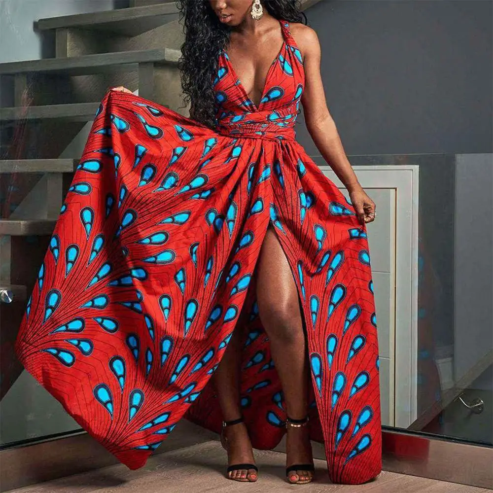 Женское платье макси с цветочным принтом Fadzeco длинное в африканском стиле