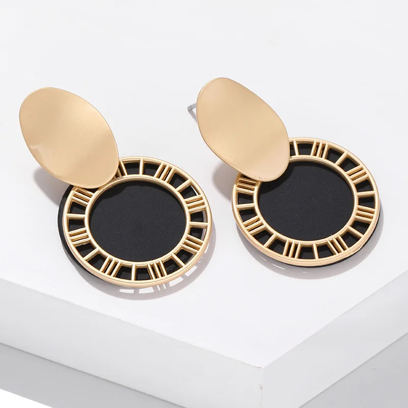 2019 новые корейские полые римские серьги цифры круглые желтые Висячие для женщин