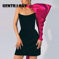 new spring fashion women mini dress black one shoulder bowknot strapless two piece clothes sexy evening party prom female outfit