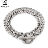 kalen 5 styles rolo chain bracelet stainless steel heart coins charm bracelets for men women 2021 cuba chain bracelet jewelry