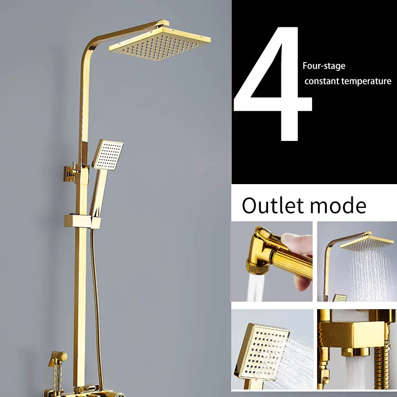 spa bathroom shower set gold imitation gold surface shower rain shower head bath shower mixer with hand shower faucet rainfall free global shipping