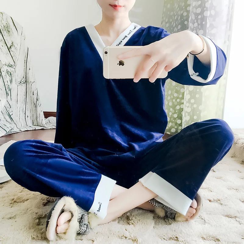 

Velour Autumn New 2pcs Sleep Set Nightwear Korean Version Homewear Pajamas Suit Women Sleepwear Intimate Lingerie Nightgown
