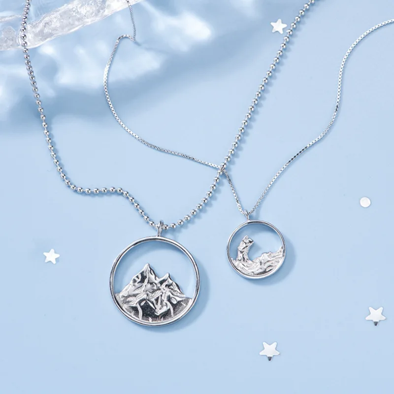 Полые горы и море Кулон Пара Ожерелье 2020 мода новый серебряный цвет мужчины