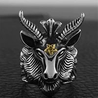 satan ring stainless steel baphomet star pentacle titanium devil goat skull mens rings zodiac sheep punk satanic jewelry