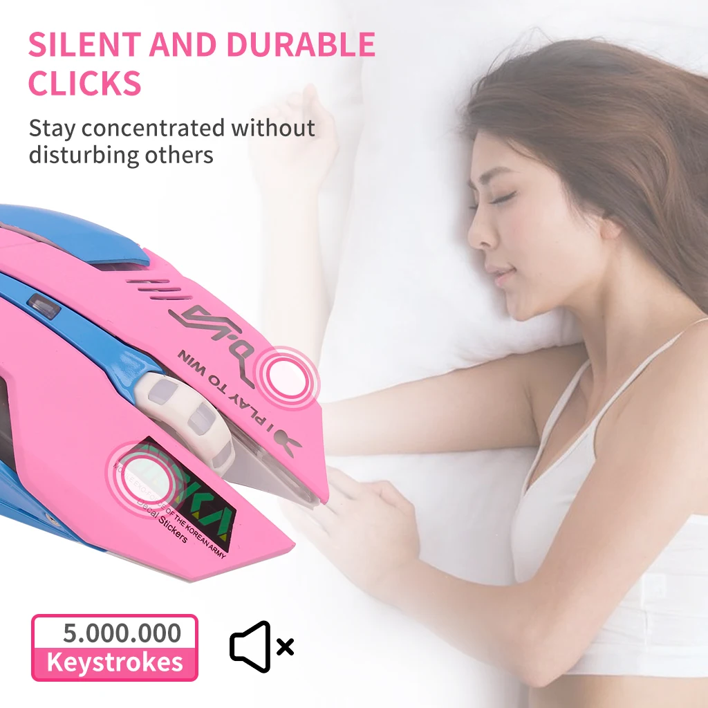 

Rechargeable 2.4G Wireless Silent Mouse Pink Luminous DVA Computer Gaming Mouse 2400DPI for PC Notebook Computers DOTA, LOL