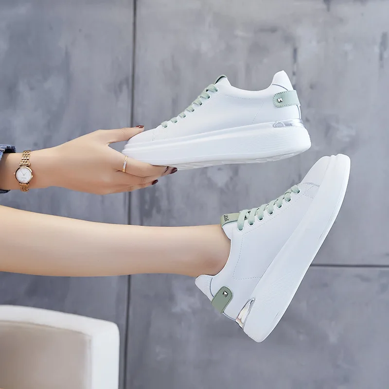 

100% Genuine Leather Women Sneakers Fashion Shoes Spring Trend Casual Flats Female New Fashion Comfort White Vulcanized Shoes
