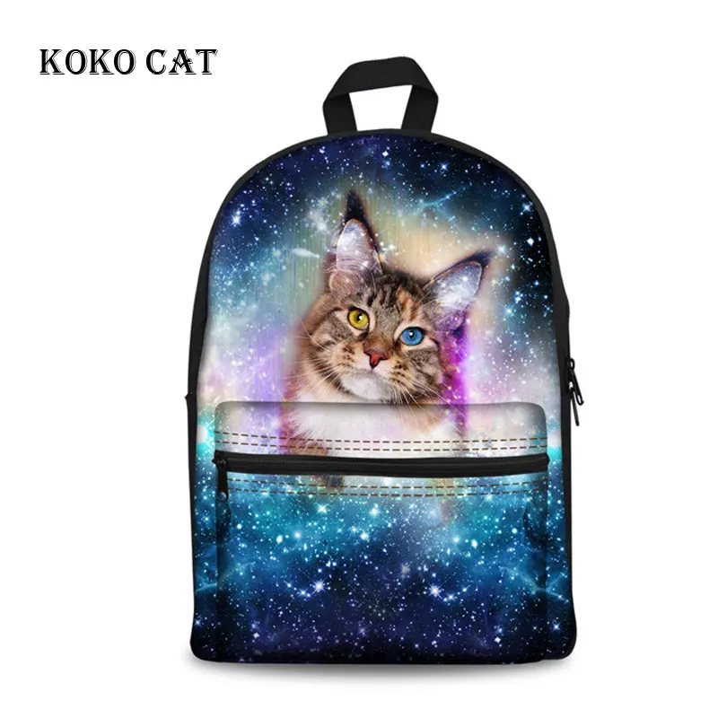 

Koko Cat Cute 3D Galaxy Animal Dog Printing Backpack Teenagers Boys School Bags Canvas Fabric Bookbag Mochila Hombre