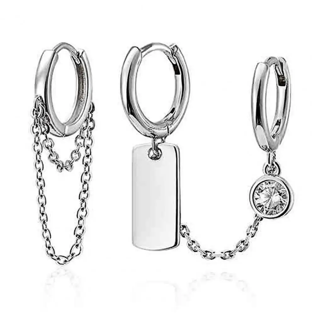 

Hot Sales 2Pcs/Set Chain Pendant Circle Alloy Piercing Asymmetric Ear Clips Hoop Earrings for Daily Life