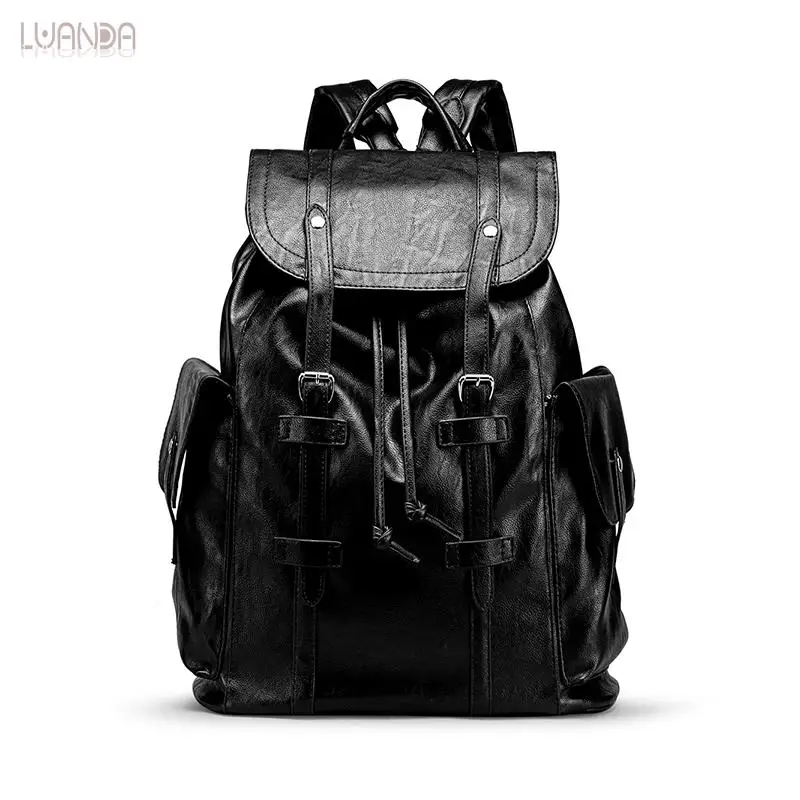 Мужской кожаный рюкзак многофункциональные черные школьные сумки дорожные