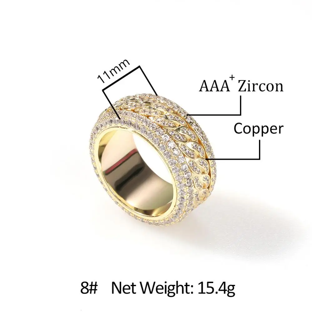 

Ice out hip hop copper micro pane full zircon ring AAA cubic zirconia men's fashion charm ring jewelry gift