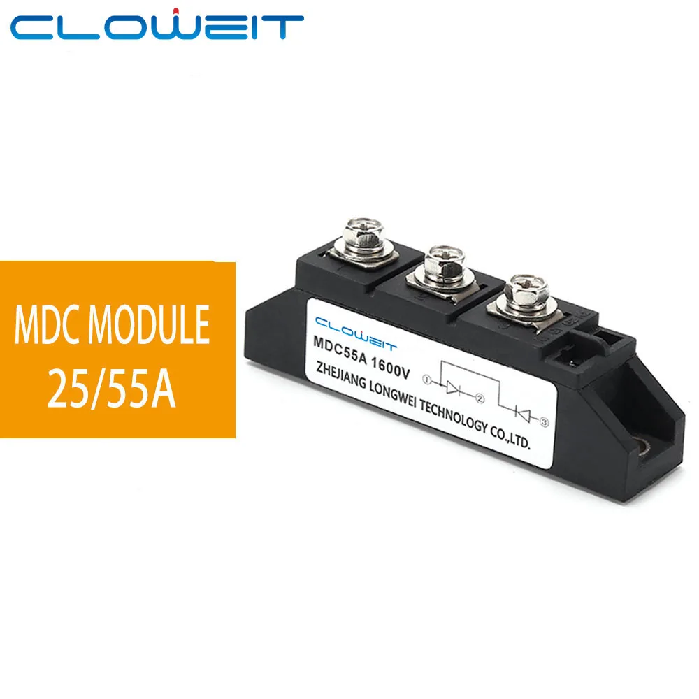 Cloweit Diode Rectifier Module MDC 25A 55A 1600VDC Single Phase Power Semiconductor Relays for AC-DC Motor Control | Лампы и освещение