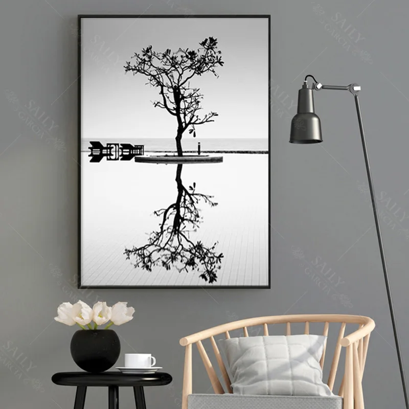 Nordic Style Prints Wall Art Black And White Tree Poster Minimalist Bridge Painting Canvas Modular Landscape Pictures Home Decor